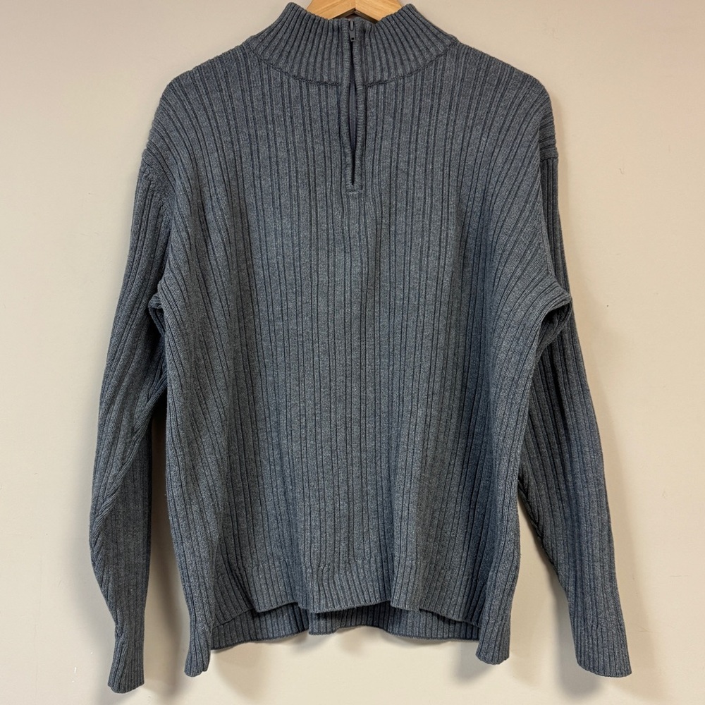 🆕 Gray Knit Sweater Men’s X-LARGE 100% Cotton 1/4 Zip Mock Neck Preppy Business